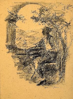 Otto Dill, 1884 Neustadt a. d. Weinstr.-1957 Bad Dürkheim, Wanderer blick durch einen Torbogen, Bleistift- und Tuschezeichnung, rechts unten sign., ...