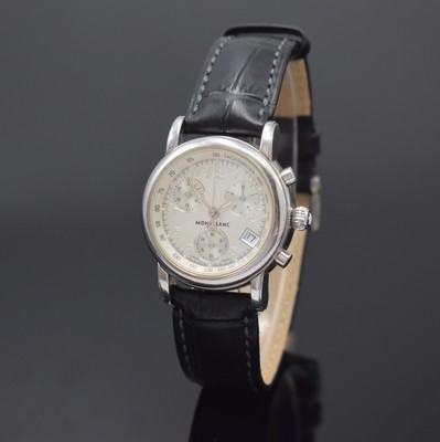 MONTBLANC Damenchronograph Serie Meisterstück Referenz 7039, Schweiz um 2005, quarz, Edelstahlgeh., Boden u. Glasrand aufgedr., silb. Zifferbl. m. ...