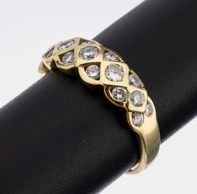 14 kt Gold Brillant-Ring, 585/000, 17 Brillanten zus. ca. 0.50 ct Weiß/si, RW 57, ca. 4.1 g