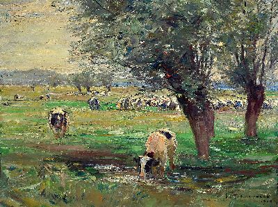 Emanuel Hegenbarth, 1868 Böhmisch-Kramnitz- 1923 Dresden, Weidende Kühe unter Bäumen, Öl/Lwd, rechts unten signiert und dat. 1910, ca. 68x92cm, ...