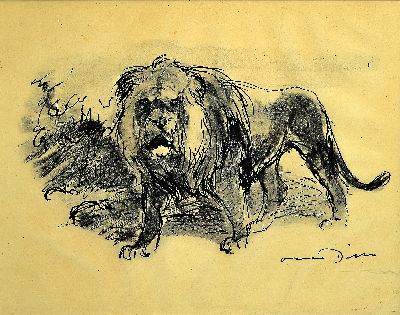 Otto Dill, 1884 Neustadt a.d.Weinstr.-1957 Bad Dürkheim, Löwe, lavierte Tuschezeichnung, rechts unten sign., ca. 18x27cm, u.GL., R. ca. 26x32cm