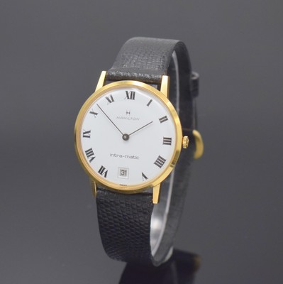 HAMILTON Intra-Matic Referenz 92006-4 nahezu neuwertige Armbanduhr, Schweiz um 1965, Automatik, verg. Geh., Stahlboden aufgedr., orig. Krone, weißes ...