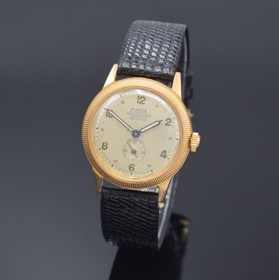 PIERCE Automatik vergoldete Armbanduhr, Schweiz um 1940, frühes Rüttel-Automatikwerk, neutrales späteres Geh., silb. Zifferbl. fl., kl. Sek. b. 6, ...