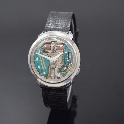 BULOVA Accutron Spaceview Stimmgabel- Armbanduhr, Schweiz um 1965, verschr. Geh., rücks. Batteriefach u. Zeigerst., Plexiglas m. innen aufgedruckten ...