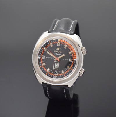 ENICAR Sherpa Super Dive Taucheruhr Referenz 167-08-02 in Stahl, Schweiz um 1970, Automatik, unpoliertes Geh., innen-liegende Drehlünette zu ...