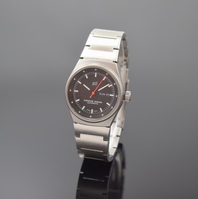 PORSCHE DESIGN Referenz 7050 nahezu neuwertige Damenarmbanduhr in Stahl an Stahlband, Schweiz um 1985, Automatik, matt. Geh., Boden u. Krone ...