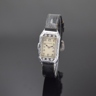 PERPETUAL SELF WINDING WATCH Co frühe Automatikarmbanduhr, Schweiz/Deutschland um 1930, Pendel-Automatik, rechteck. 14K Goldfilled Geh., Front u. ...