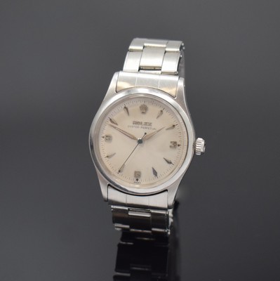ROLEX Oyster Perpetual Armbanduhr Referenz 6532 in Stahl, Schweiz um 1956, Automatik, verschr. Oystergeh., glatte Lünette, Oyster- Nietenband v. ...