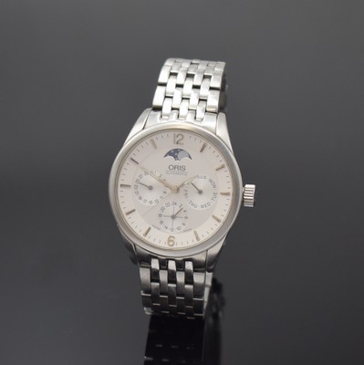 ORIS Artelier Armbanduhr mit Mondphase, Tag und Datum in Stahl mit Stahlband, Schweiz um 2000, Automatik, beids. vergl. Geh., Boden verschr., silb. ...