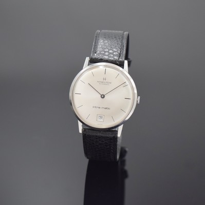 HAMILTON Intra-Matic elegante Armbanduhr Referenz 92006 3 in Stahl, Schweiz um 1965, Automatik, 3-tlg. Geh., Boden u. Glasrand aufgedr., silb. ...