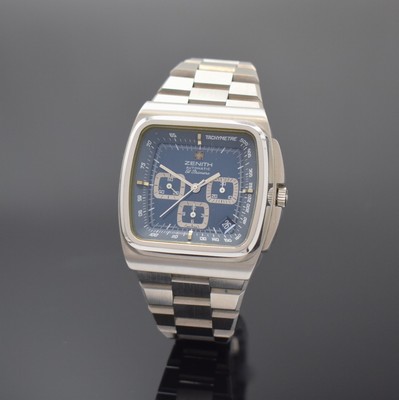ZENITH El Primero TV-Screen Armbandchronograph Referenz 01-0200-415 in Stahl mit Stahlband, Schweiz um 1975, Automatik, verschr. Geh. m. integr. ...