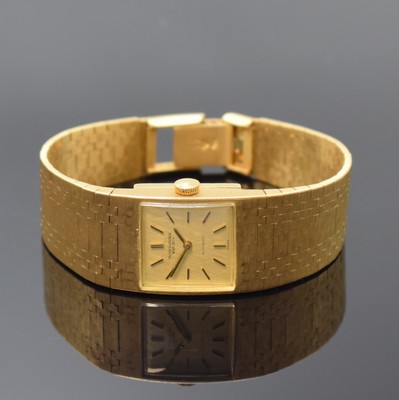 IWC Damenarmbanduhr in GG 750/000, Schweiz um 1967, Automatik, 2-tlg. Geh. m. integr. Band, Boden aufgedr., gold. Strukturzifferbl. m. aufges. gold. ...