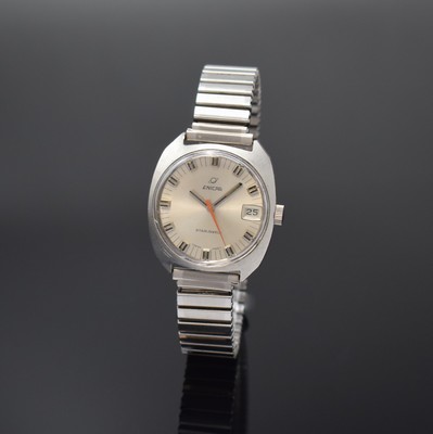 ENICAR Star Herrenarmbanduhr in Stahl Referenz 140-54-05, Schweiz um 1965, Handaufzug, Boden verschr., neutr. Flexband, silb. Zifferbl. m. aufges. ...