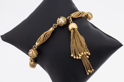 18 kt Gold Zuchtperl-Armband, GG 750/000, außergewöhnliche Gestaltung, Glieder aus gedrehten Golddrähten, Zwischenglieder mit Zuchtperlen, ...