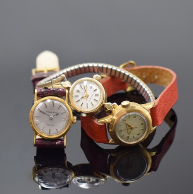 Konvolut: 3 Eterna-Matic Armbanduhren in Gold, Schweiz / USA um 1960, 2 x GG 750/000, 1 X GG 585/000, 1 x bez. Golden Heart an verg. Flexband mit ...
