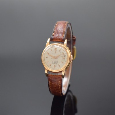BREITLING seltene Damenarmbanduhr in RG 750/000 Referenz 929 - 91, Automatik, Schweiz um 1950, 2-teil. Geh., Boden aufgedr., silb. Duoton-Zifferbl. ...