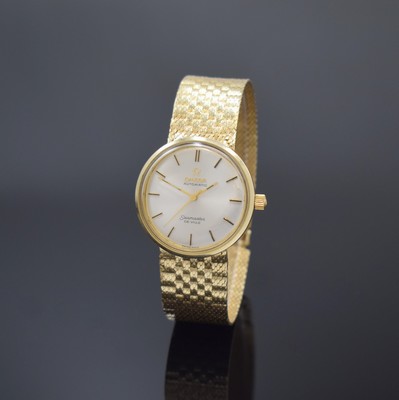 OMEGA Seamaster De Ville Armbanduhr in GG 585/000, Schweiz/USA um 1964, Automatik, amerik. Monocoque-Geh., anges. Milanaiseband besch., silb. ...