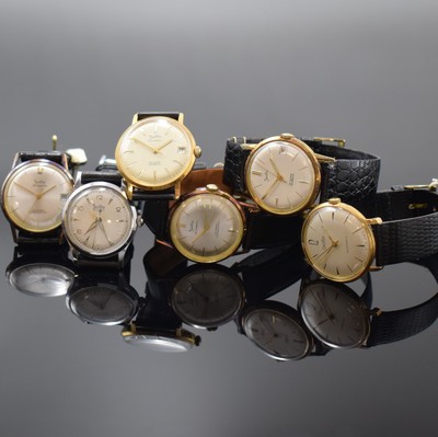 ZENTRA 5 nahezu neuwertige Armbanduhren, Deutschland/Schweiz ca. 1950 - 1965, Automatik, 4 verg. Geh., 1 x verchr., 4 x verschr. Stahlboden, 1 x ...