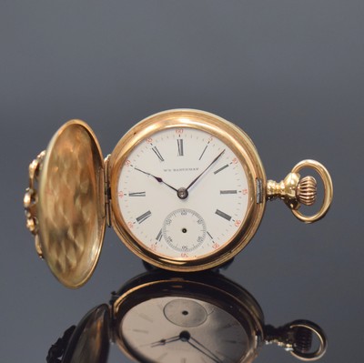 BARTHMAN / LONGINES Damensavonette in GG 585/000, Schweiz/USA um 1900, glattes 3- Deckel Goldgeh., Sprungdeckel m. Monogramm.- Grav., darauf später ...