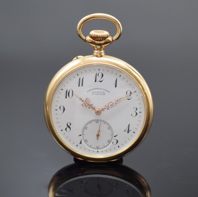 UHRENFABRIK UNION Glashütte offene Taschenuhr Nr. 3083 in GG 585/000, Deutschland um 1920, glattes Lucia-Geh., Goldcuvette bez. "Deutsche Bank ...
