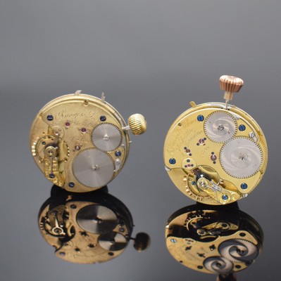 A. LANGE & SÖHNE 2 Savonette-Werke in 1A Qualität, Deutschland um 1875/1885, 2-tlg. Emailzifferbl., kl. Sek. b. 6, 1) rote Minuterie, Louis-XV ...