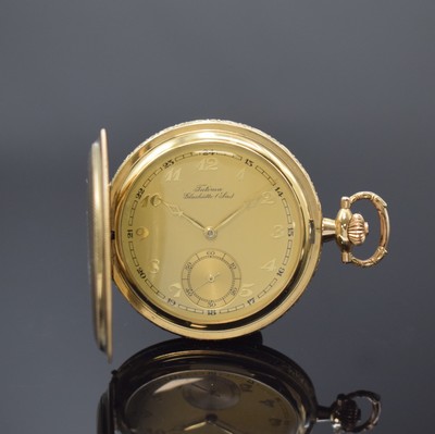 TUTIMA Glashütte vergoldete Herrensavonette, Deutschland um 1930, geometrisch guill. Geh. m. Büffel Marke v. Gustav Rau, gold. Zifferbl., gold. ...