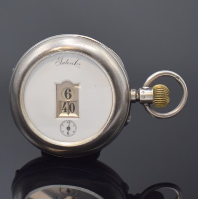 Offene Silbertaschenuhr mit digitaler Anzeige nach Patent PALLWEBER, Schweiz/England Hallmark Birmingham 1886, guill. Geh. berieb., Emailzifferbl. ...