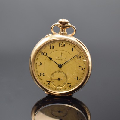 CENTRA Glashütte Sa / Präzisionsuhrenfabrik e.GmbH offene Taschenuhr in GG 585/000, Deutschland um 1920, glattes Geh. dell., Metallcuvette, verg. ...