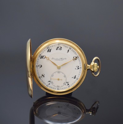 IWC Herrensavonette in GG 585/000, Schweiz um 1926, glattes 3-Deckel Goldgeh., sign. Emailzifferbl., Breguetzahlen, gold. Breguetzeiger, kl. Sek. b. ...