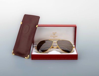 CARTIER Sonnenbrille, Modell Santos, Metallverg., Rahmengröße 140, orig. Etui und Ledermäppchen anbei
