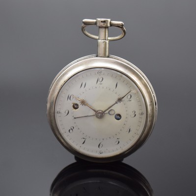 OUDIN PARIS Spindeltaschenuhr mit Wecker in Silber, um 1800, Schlüsselaufzug, Geh. dell., Emailzifferblatt rest., Zeiger teils später, verg. Werk ...