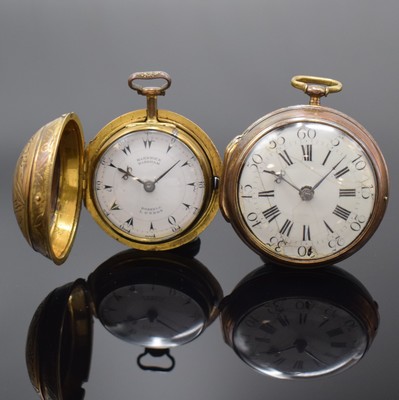 MARWICK MARKHAM und eine weitere vergoldete Spindeltaschenuhr, London um 1720/1800, Schlüsselaufzug, 1x Übergeh., 1x Großscharnier, Gehäuse ...