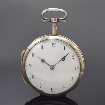 JOHANN ANTON NETTELBECK Düsseldorf große Zylindertaschenuhr, um 1792, Silbergeh. dell., innen m. Widmung, Großscharnier, Emailzifferbl. besch., ...