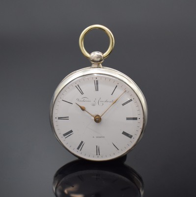 VACHERON & CONSTANTIN seltene und frühe Spindeltaschenuhr in Silber Nummer 46018, Schweiz um 1830, glattes Geh. l. dell., Münzrand, Emailzifferbl. ...