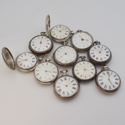 WHITEHURST & SON seltene Taschenuhr mit Rechenankerhemmung sowie 9 weitere englische Taschenuhren, um 1800-1840, 1x Thomas Fleet Taschenuhr m. ...