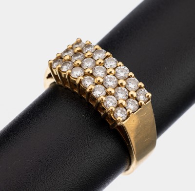 18 kt Gold Brillant-Ring, GG 750/000, 21 Brillanten zus. ca. 0.63 ct feines Weiß/si, RW56, ca. 5.9 g