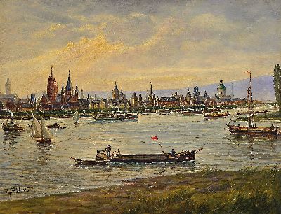 Philipp Zeltner, 1865-1946 Mainz, Blick über den Rhein auf das Panorama von Mainz, Öl/ Hartfaser, links unten signiert, ca. 50x65cm, R. ca. ...