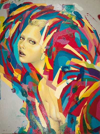 Eric Jones, geb. 1982,Florida, Mischtechnik, (Buntstift, Aquarell,Acryl u. Wachs etc. auf Papier, Papier/Platte, signiert, 120 x 76 cm