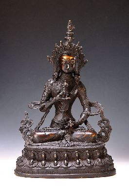 Tathagata Vajrasattva - Der Reinigende Buddha mit Glocke und Vajra in den Händen, Nepal um 1980, Bronze, schlechter Guss, H. 32 cm