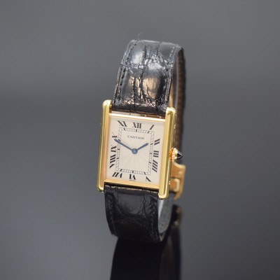 CARTIER Tank Armbanduhr in GG 750/000, Schweiz um 2000, Handaufzug, Geh. 4-fach verschr., orig. Lederband m. orig. GG 750/000 Faltschl., ...