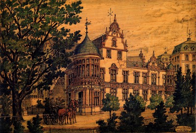 Julius Benda, 1838 Raudten-1897 Darmstadt, Architekt, 4 Architekturzeichnungen auf Holzplatten, verschiedene Ansichten einer Villa bzw. eines ...