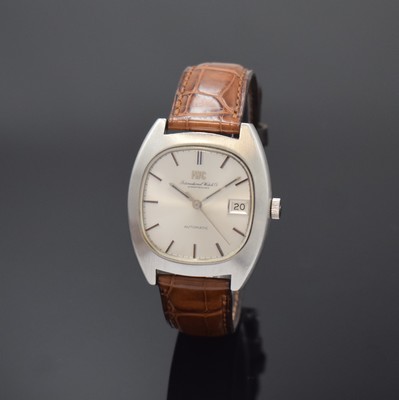 IWC Herrenarmbanduhr in Stahl sogenannte "TV- Screen", Schweiz um 1970, Automatik, tonnenförmiges Gehäuse, Boden verschr., silb. ...
