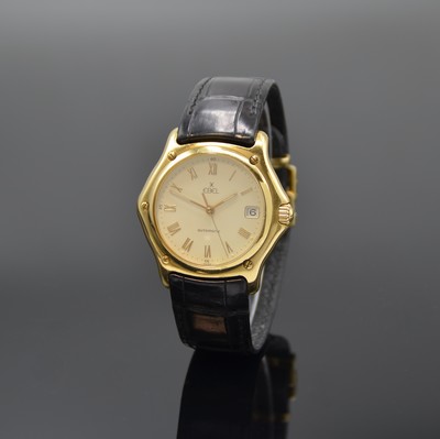 EBEL 1911 Senior Herrenarmbanduhr in GG 750/000 Referenz 8080916, Schweiz um 1995, Automatik, Boden 8-fach verschr., orig. Lederband m. Faltschl. in ...