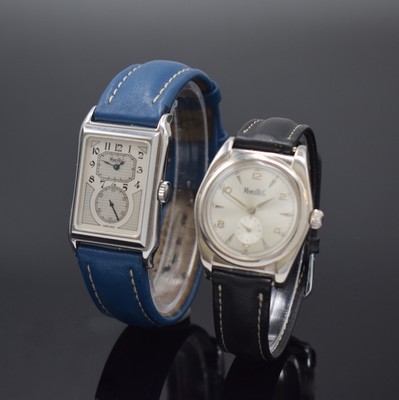 Set 2 MARCELLO C Herrenarmbanduhren, beide Handaufzug und beidseitig vergl., Schweiz um 1995, 1 x Edelstahl, sog. Doctors-Watch m. aus der Mitte gez. ...
