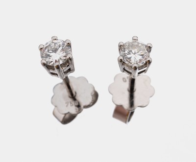 Paar 18 kt Gold Brillant-Ohrstecker, WG 750/000, 2 Brillanten zus. ca. 0.40 ct Weiß/vs-si