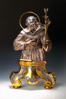 Büste des Hl. Antonius von Padua, deutsch, Augsburg, 1. Hälfte 18. Jh., Silber, wohl Friedrich II Schwestermüller (Meister 1713 -1752), ...