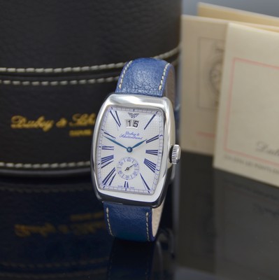 DUBEY & SCHALDENBRAND Aerodyn Date Herrenarmbanduhr in Stahl, Schweiz um 2002, Automatik, Boden 7-fach verschr., Lederband m. orig. Dornschl., silb. ...