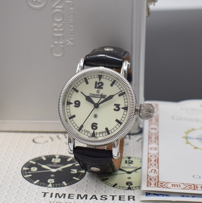 CHRONOSWISS Timemaster Herrenarmbanduhr Referenz CH6233 in Stahl, Schweiz um 2002, Handaufzug, beids. vergl. Geh. m. drehbarer Riffel-Lünette, Boden ...
