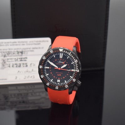 SINN U2 Herrenarmbanduhr Einsatzzeitmesser Referenz 1020.5487, Automatik, Deutscher U- Boot Stahl, Boden u. Krone verschr., orig. Kautschukband m. ...