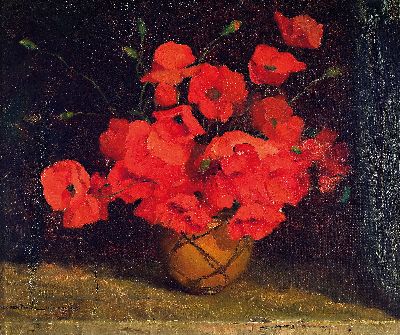Dorothea Hassenteufel, Künstlerin Anfang des 20.Jh., Stillleben mit Mohnblumen, links unten signiert und datiert 1925, Öl/Lwd, 34x40cm, Rahmen ...